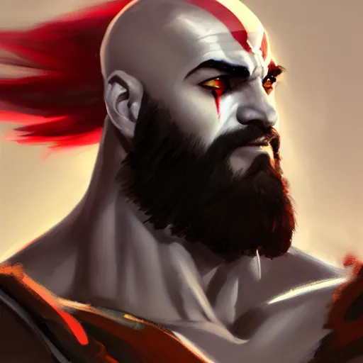 Prompt: Greg Manchess portrait painting of Kratos as Overwatch character, medium shot, asymmetrical, profile picture, Organic Painting, sunny day, Matte Painting, bold shapes, hard edges, street art, trending on artstation, by Huang Guangjian and Gil Elvgren and Sachin Teng
