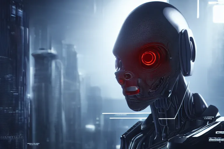 Prompt: cyberpunk alien concept inspired evil robot, futuristic look, highly detailed body, very powerful, photorealistic camera shot, bright studio setting, studio lighting, crisp quality and light reflections, unreal engine 5 quality render