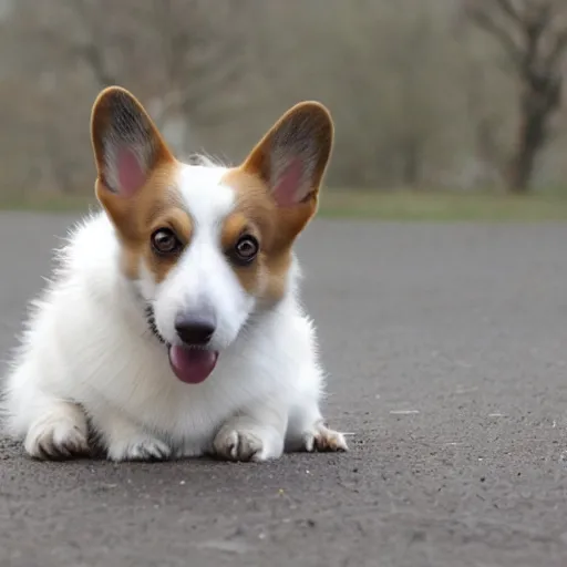 Image similar to white and brown corgi, twitter, photo