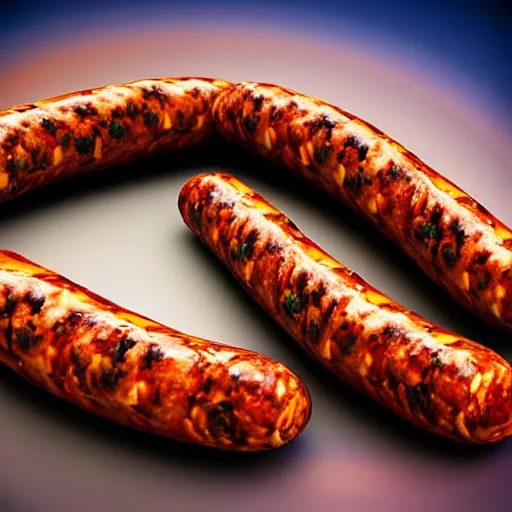 Prompt: CHORIZO sausage, cross section, night sky, 8k, photograph, photorealistic