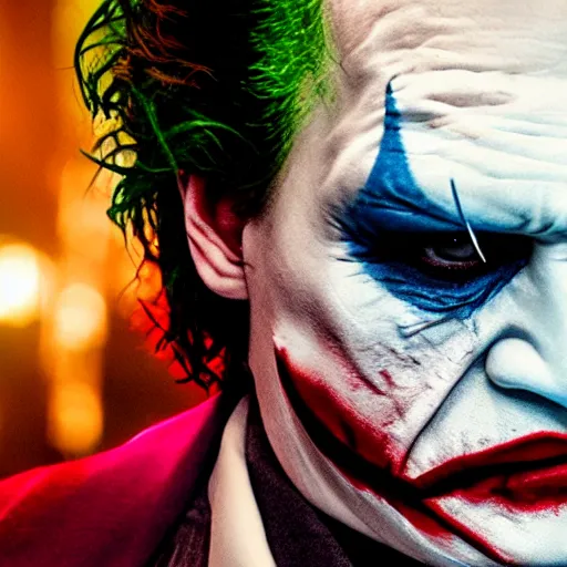 Image similar to stunning awe inspiring johnny depp as the joker movie still 8 k hdr atmospheric lighting