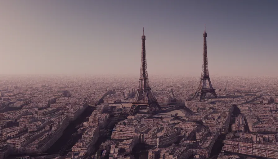 Image similar to heat wave over empty paris, volumetric light, eiffel tower light, hyperdetailed, artstation, cgsociety, 8 k