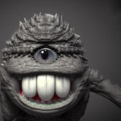 Image similar to cute chthonic fluffy monster by Giger, vray render, 50mm lens, bottom angle