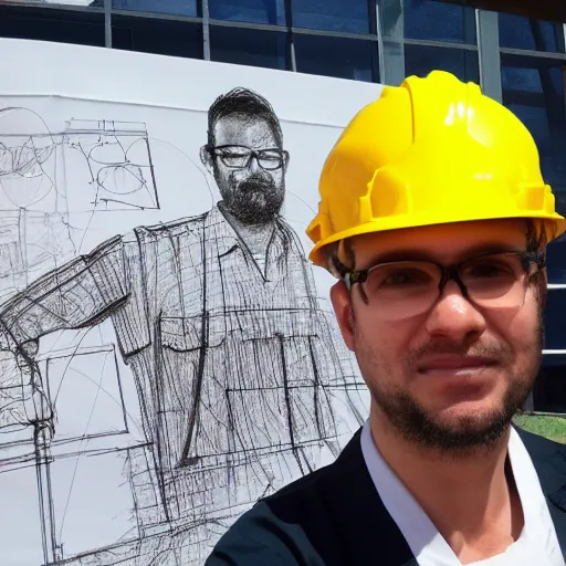 Prompt: civil engineer in front of building under construction, hand drawn, sketch