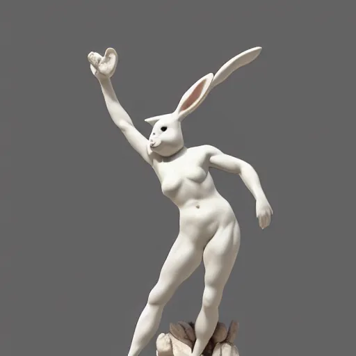 Image similar to a clay sculpture of a funny bunny, in the style of antonio canova, new york city background, hyper realistic, 3 d render