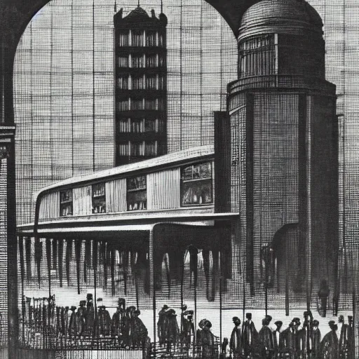 Prompt: modern train station by max ernst