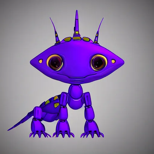 Prompt: very cute small purple robototechnic dragon with well-designed head and four legs looking like lizard,Disney, digital art