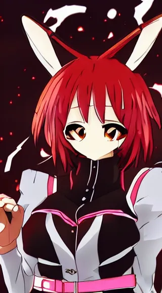 Image similar to Anime Screenshot of a “red-eyed black-haired anime fox girl” wearing black fingerless-gloves, high-waist-black-skirt, white-collared-shirt blue-open-jacket, black-necktie, unsheathing her katana, white background, visual-key, anime illustration, pixiv, anime-twitter