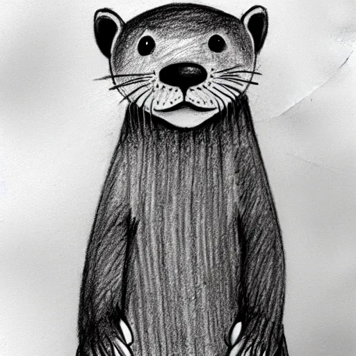 Image similar to an otter in a dress, pencil drawing