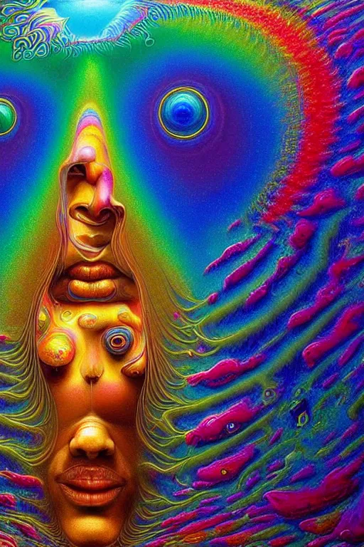 Image similar to hyperrealistic abstract close-up Renaissance psychedelic!! celestial happy! pure creature!! peaceful! kind spirit of nature! beautiful fractal!! eyes! highly detailed concept art eric zener elson peter cinematic hard rainbow lighting high angle hd 8k sharp shallow depth of field endless, inspired by Zdzisław Beksiński Salvador Dali