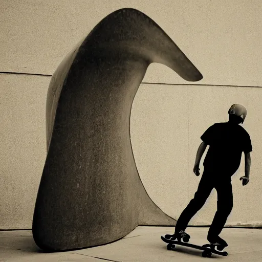 Image similar to man skateboarding on a giant nose, photography,