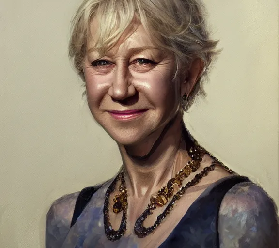 Image similar to a hyper-detailed portrait of Helen Mirren by Craig Mullins; oil on canvas; trending on artstation