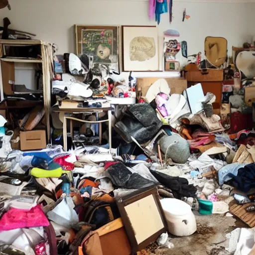 Prompt: room filled with stuff by hoarder