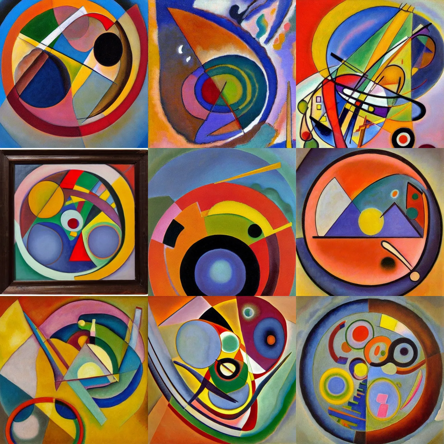 Prompt: This beautiful, detailed oil on canvas painting, by Wassily Kandinsky, depicts a circle inscribed in a triangle.