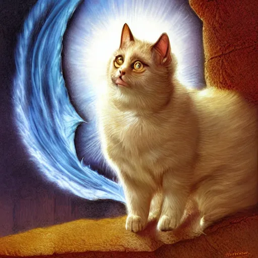 Prompt: divine heaven cat, digital art by John Howe