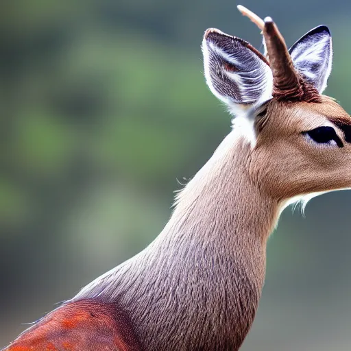 Image similar to photograph of a feathery deer in nature, 4K, highly detailed, photo realistic