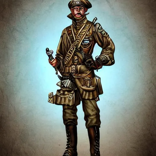 Prompt: a steampunk soldier, digital art, centered, highly detailed