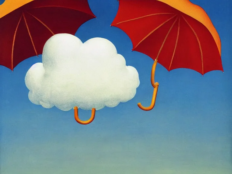 Image similar to umbrella with cloud color, painting by rene magritte, centered, high detail, high resolution