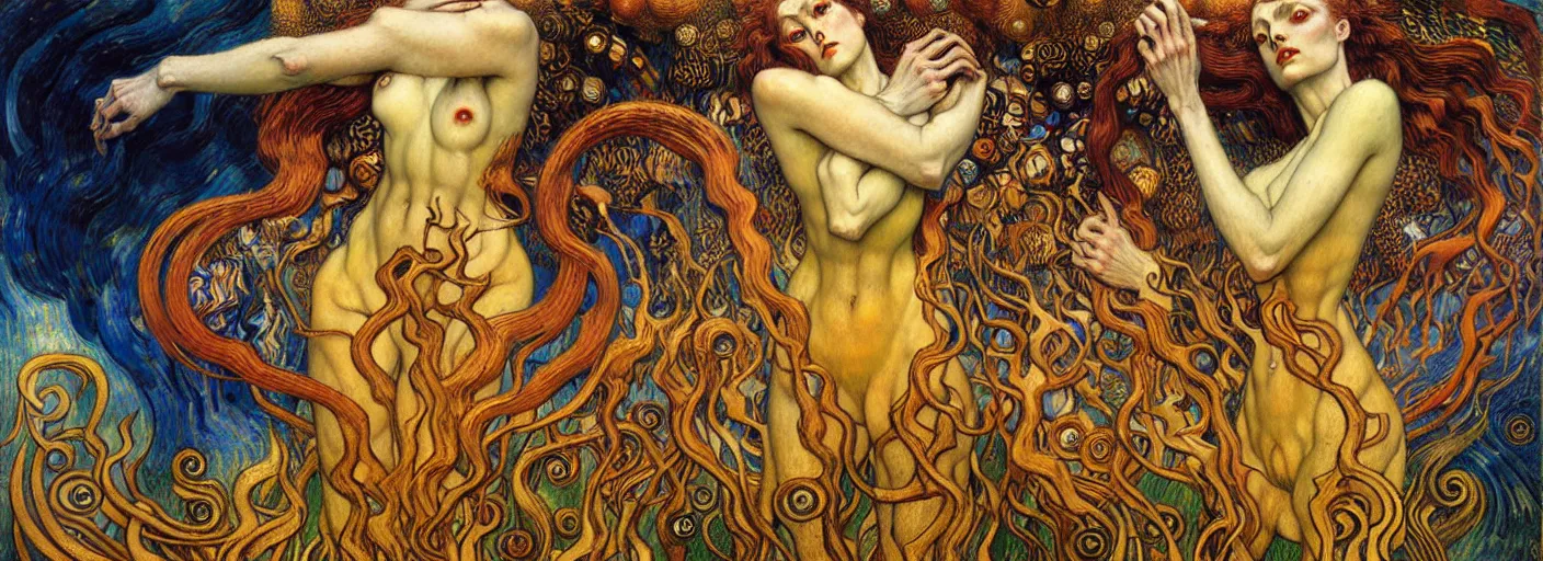 Image similar to Divine Chaos Engine by Karol Bak, Jean Delville, William Blake, Gustav Klimt, and Vincent Van Gogh, symbolist, visionary