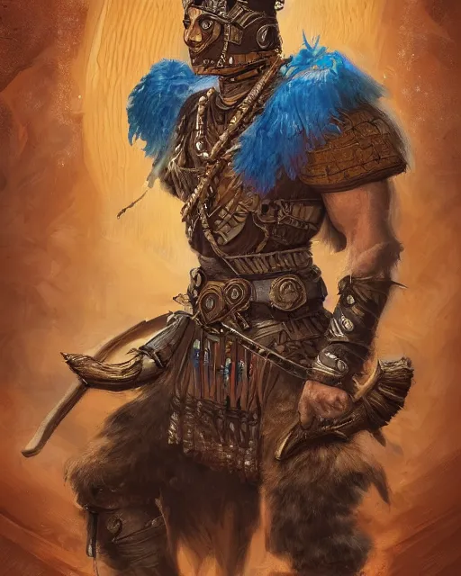 Prompt: digital painting of incan warrior, by filipe pagliuso and justin gerard, symmetric, fantasy, highly detailed, realistic, intricate, portrait, sharp focus, tarot card, face, handsome, peruvian