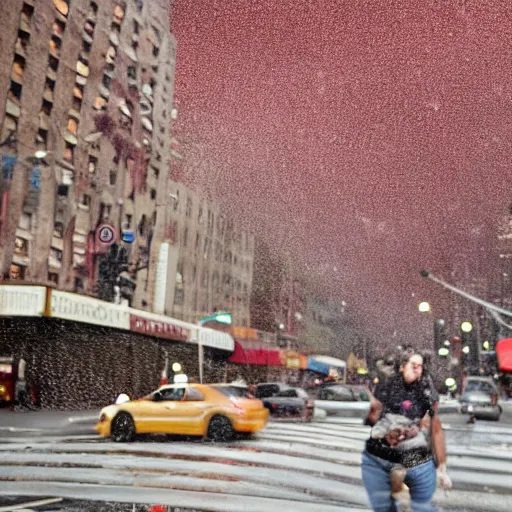 Prompt: associated press photo of an hot fudge and sprinkles storm in new york city, realistic, 4 k photo