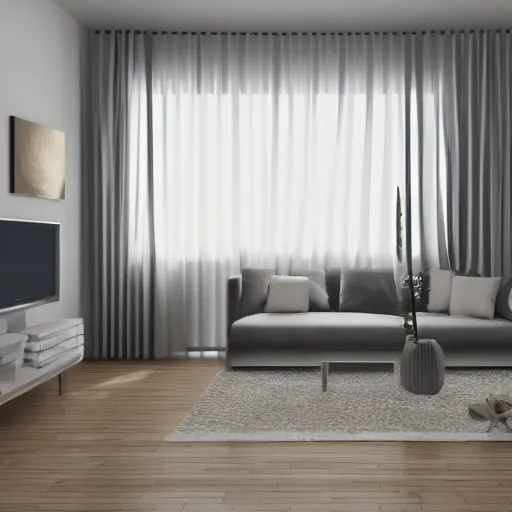 Image similar to a simple modern living room, cinema 4d render, Ray tracing reflection, natural light, Crepuscular rays,