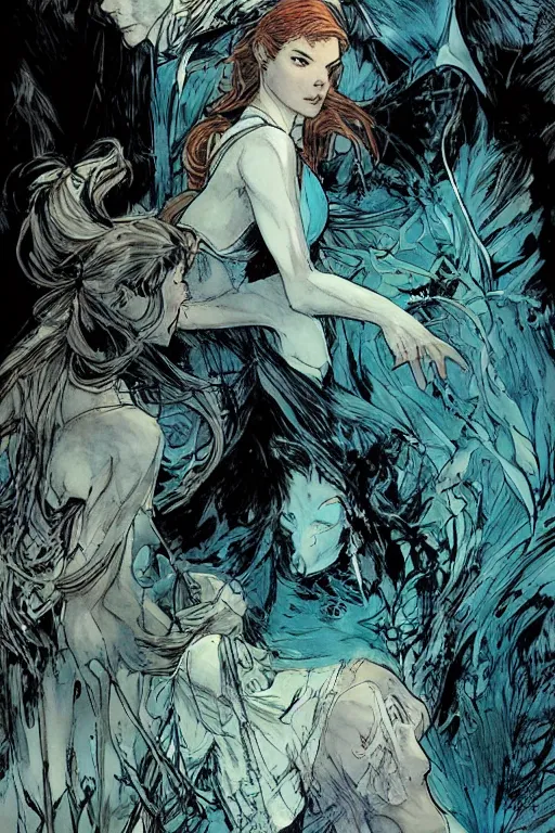 Prompt: lady of the lake by neal adams and akihiko yoshida