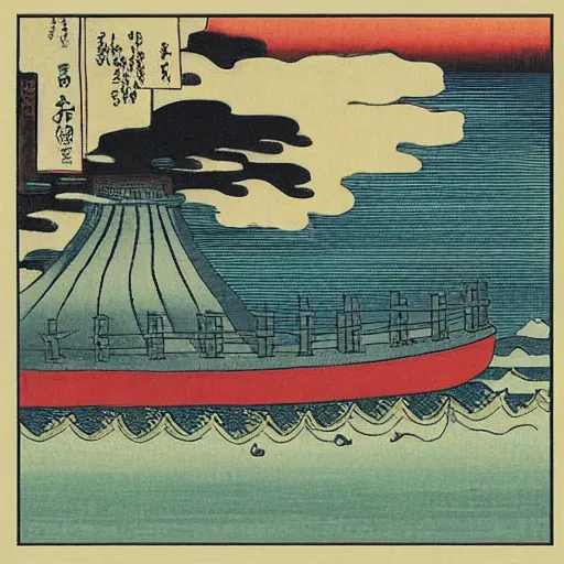 Prompt: “ west pier in brighton in the style of a woodblock print by the japanese ukiyo - e artist hokusai ”