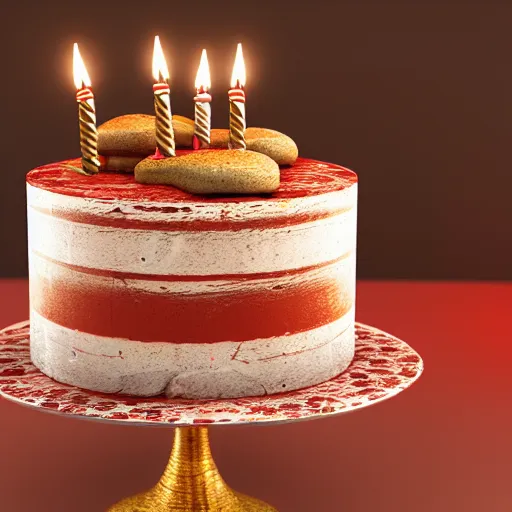 Image similar to an intricate render of a birthday cake with a red beard, unreal engine, rendered by Octane, 4k