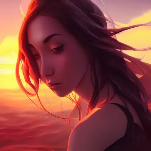 Prompt: sunset, beautiful flowing feeling, amazing detail, by studio trigger, the vitality of life, by jeffrey smith, wojtek fus, by makoto shinkai, an illustration, by rossdraws, realistic and detailed, dramatic angle