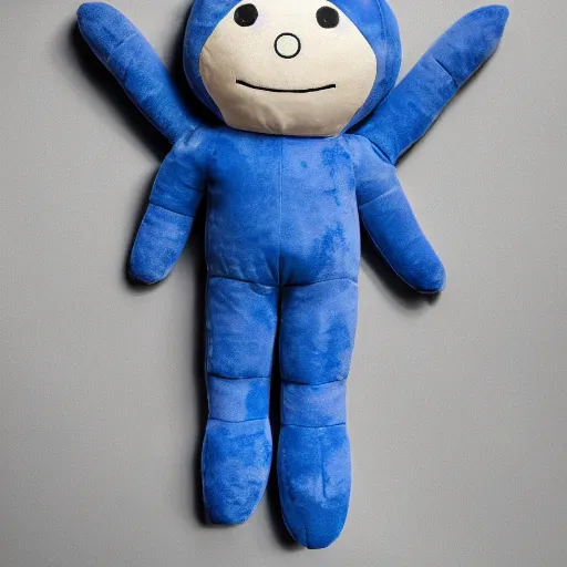 Image similar to blue'snappy gifts'human - sized plush doll, on the moon, holding gift, happy atmosphere, high detail, soft lighting, 8 k