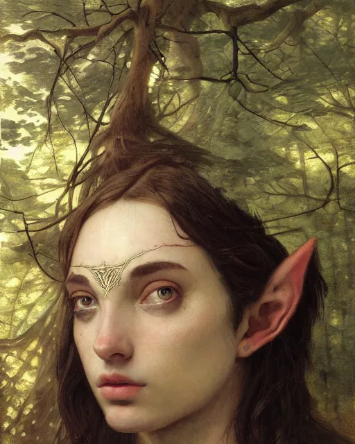 Prompt: close up portrait of yael shelbia as an elf in mysterious forest with an eye patch, by edgar maxence and caravaggio and michael whelan and delacroix style, artistic, intricate drawing, light brazen, realistic fantasy, extremely detailed and beautiful aesthetic face, 8 k resolution, dramatic lighting