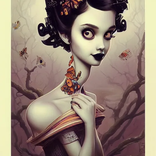 Image similar to Lofi beautiful portrait Pixar style by Joe Fenton and Stanley Artgerm and Tom Bagshaw and Tim Burton