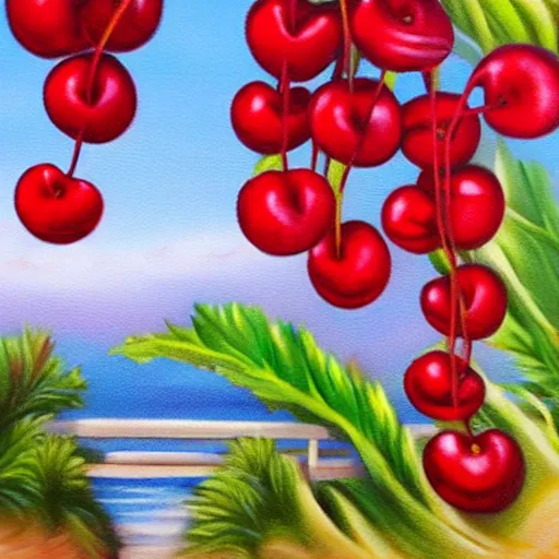 Prompt: airbrush boardwalk style cherries