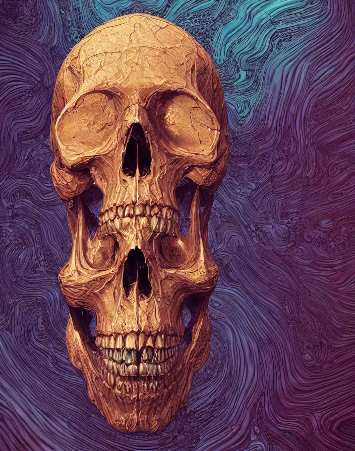 Image similar to portrait of a melting skull. intricate abstract. intricate artwork. by Tooth Wu, wlop, beeple, dan mumford. octane render, trending on artstation, greg rutkowski very coherent symmetrical artwork. cinematic, hyper realism, high detail, octane render, 8k, depth of field, bokeh. psychedelic accents