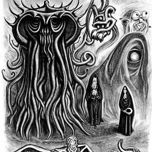 Image similar to the call of cthulhu by leonora carrington and h. p. lovecraft