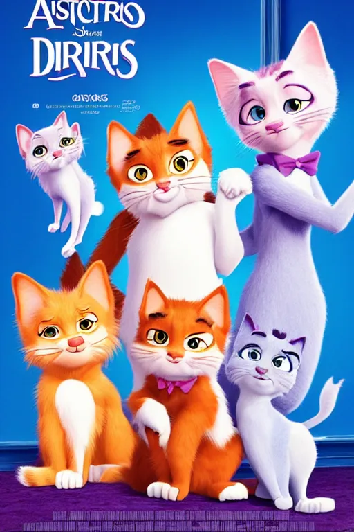 Prompt: aristocats movie poster, cgi, cinema, realistic, cats, disney film
