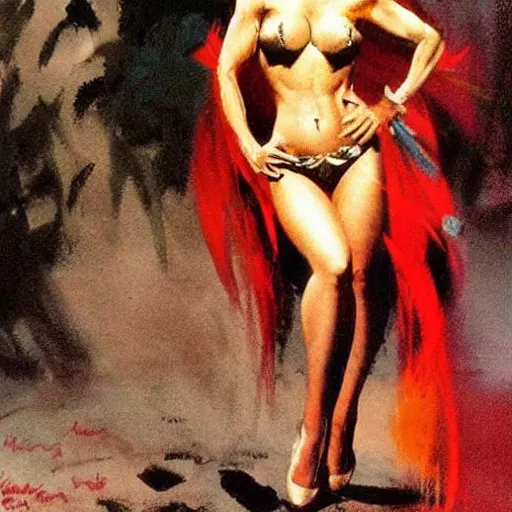 Prompt: frank frazetta girl