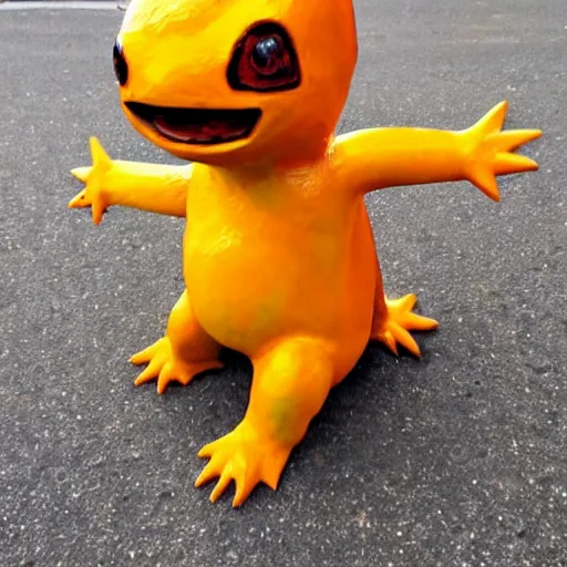 Prompt: A sculpture a charmander made pure recycled materials