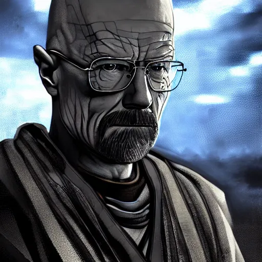 Prompt: Walter White in cybernetic battle armour, 4k digital art, highly detailed, concept art