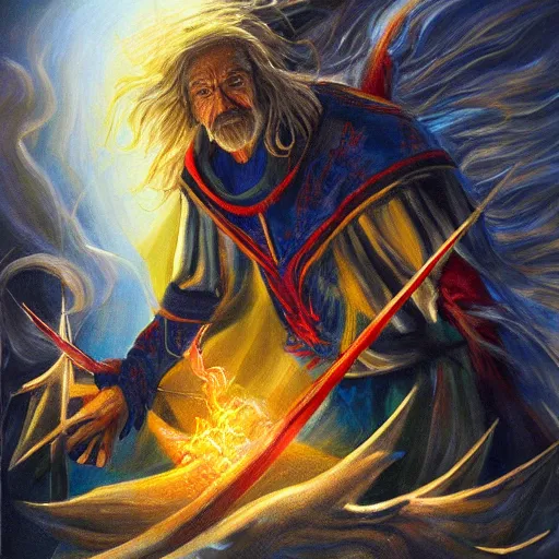 Prompt: A wizard fighting the forces of evil, hyperrealistic, award winning painting