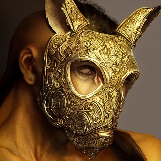 Prompt: Very very very very highly detailed epic photo of face with rhinoceros venetian mask, intricate, dystopian, sci-fi, extremely detailed, digital painting, artstation, concept art, smooth, sharp focus, illustration, intimidating lighting, incredible art by Artgerm and Vincent di Fate