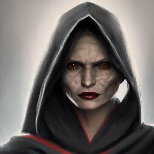 Prompt: portrait of a woman by greg rutkowski, young sith lord darth talon star wars expanded universe, wearing black robes, she is about 2 0 years old, highly detailed portrait, digital painting, artstation, concept art, smooth, sharp foccus ilustration, artstation hq
