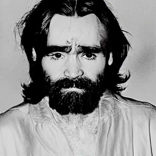 Prompt: charles manson singing with the beatles, black and white, portrait, high quality photography, realistic, detailed, uncropped, realistic face,