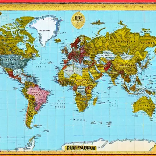 Prompt: the world map but everything is labeled “fardland”