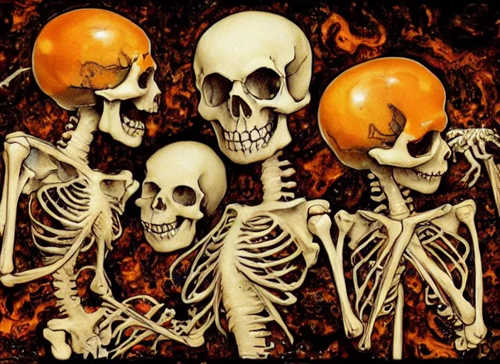 Image similar to skeleton fairy and tooth fairy and bone fairy collect the skulls together painting carved in amber by chiara bautista and norman rockwell and greg rutkowski weta studio