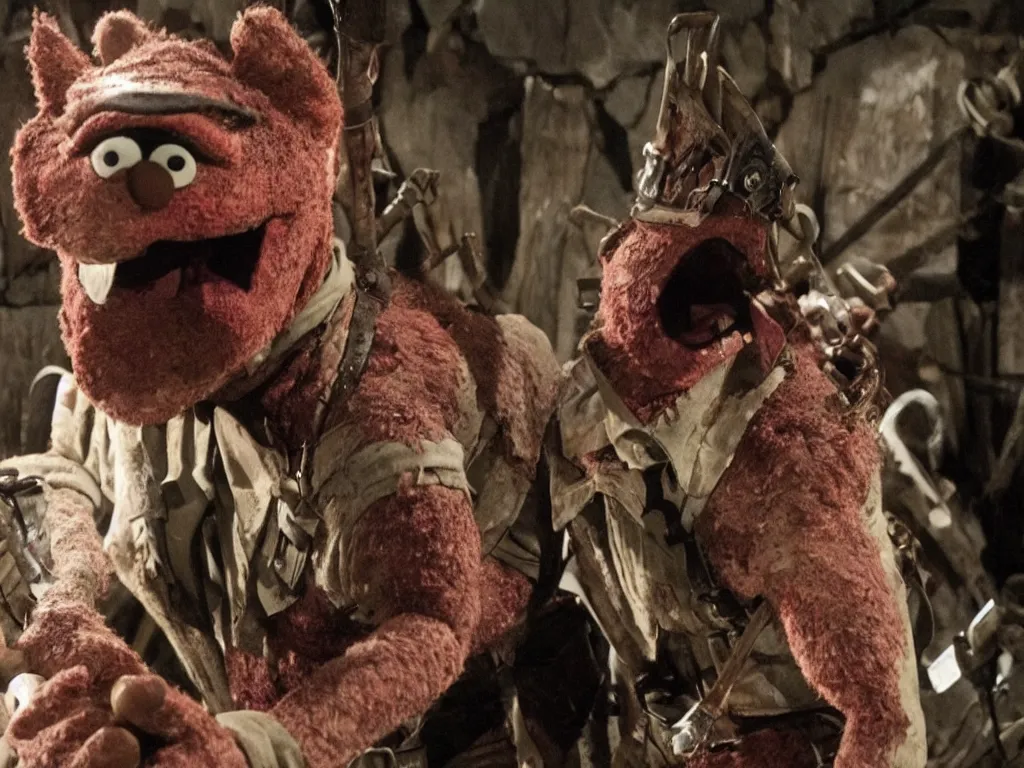 Image similar to Bruce Campbell as Ash in Muppets Evil Dead