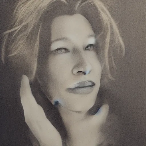 Image similar to portrait of cate blanchett ,japanese wood print