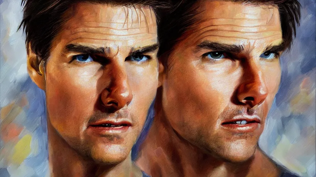 Image similar to The most beautiful portrait of Tom Cruise in the world; trending on artstation; oil on canvas; anatomically correct face; extraordinary masterpiece!!!!!!; 8k