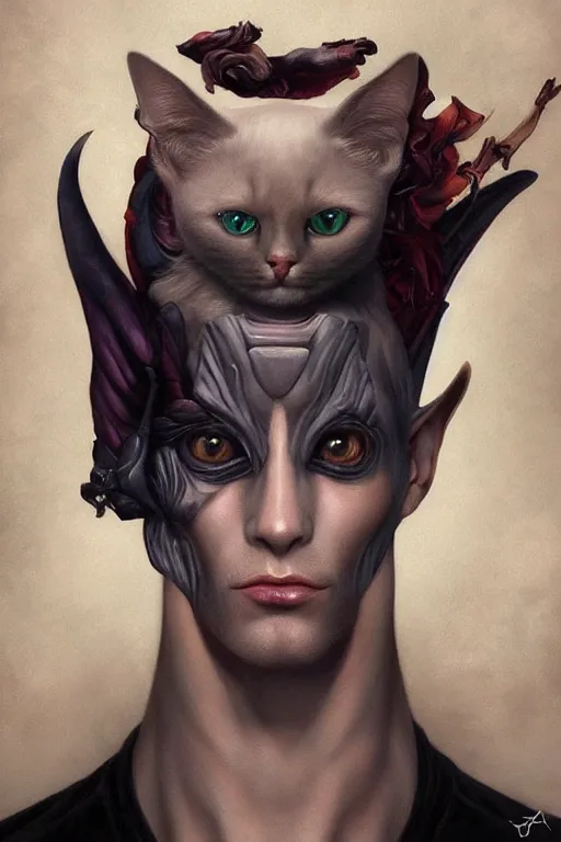 Image similar to portrait of an elegant alien cat man king, straight on portrait, by artgerm, tom bagshaw, gerald brom, vaporwave colors, lo - fi colors, vaporwave, lo - fi, moody vibe, goth vibe, full body,